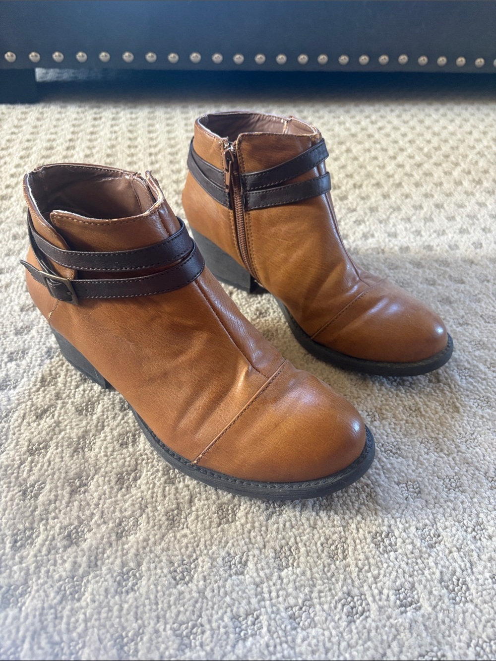 O'Neill Brown Leather Ankle Booties with Dark Brown Straps